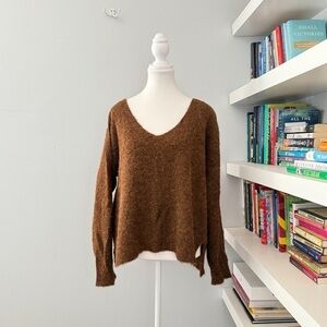 Peruvian Connection Brown V-neck Alpaca Sweater Large
